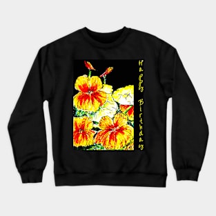 Nasturtiums on Black Happy Birthday Crewneck Sweatshirt